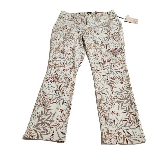 NYDJ Denim - NYDJ Sheri Slim Leg Jeans Cream Beige Leaf Leaves Floral Size 14P Stretch (CJ6)